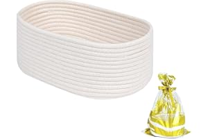 CubesLand Empty Gift Basket,Small Woven Storage Basket,Shelf Closet Basket Bin,Baby Toy Cute Basket for Organizing,Halloween Basket,Christmas Basket,Easter Basket（Cello Bag+White Basket+ Ribbon）