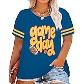 Plus Size Game Day Football Shirt Women Sports Season T-Shirt Football Mom Graphic Tee Sunday Funday Tops
