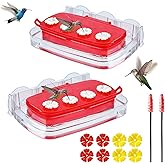 2 Pack Window Hummingbird Feeder with Strong Suction Cup, Plastic Hummingbird Feeders for Outdoors, Built-in Moat,Easy to Clean and Refil (10oz) (2, Red)