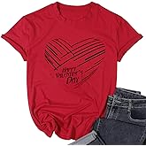 Women Heart Graphic Shirts Valentine's Gift Love Cute T-Shirts Funny Letter Printed Short Sleeve Top