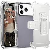 Ephoou Case for Apple iPhone 17 Pro Max, Crystal Clear Rotatable Belt Clip Holster Cover [Not Yellowing] Heavy Duty Shockproof Protection with Kickstand for iPhone 17 Pro Max BLF-Transparent Black