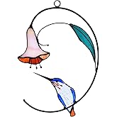 Lolitarcrafts Hummingbird with Flower Stained Glass Suncatcher Bird Stained Glass Window Hangings Hummingbird Gift for Home Decor (Blue)