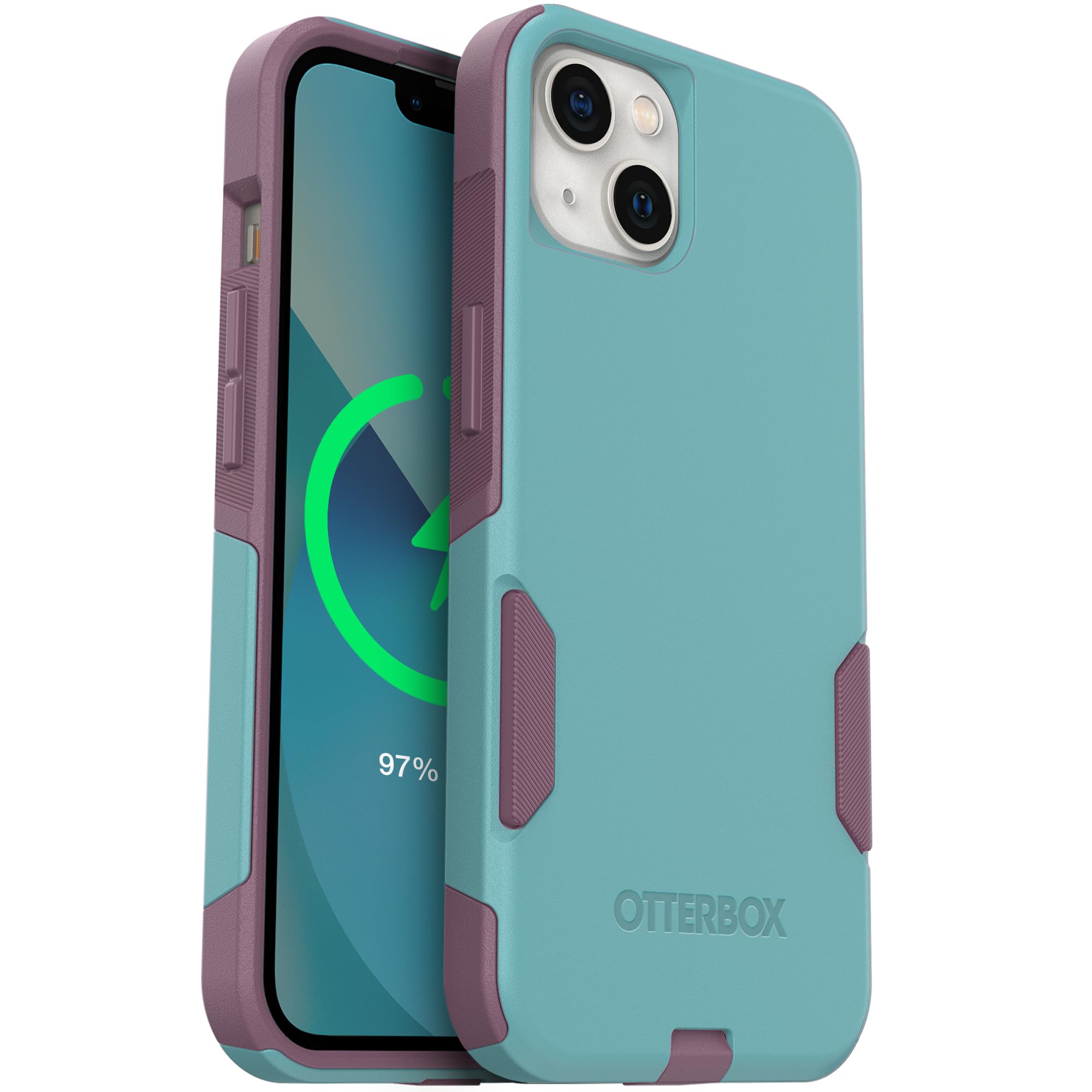 OtterBox iPhone 13 (Only) – Commuter Series Case – Thin, Dual-Layer, Pocket-Friendly, Port Cover – Teal/Pink Image