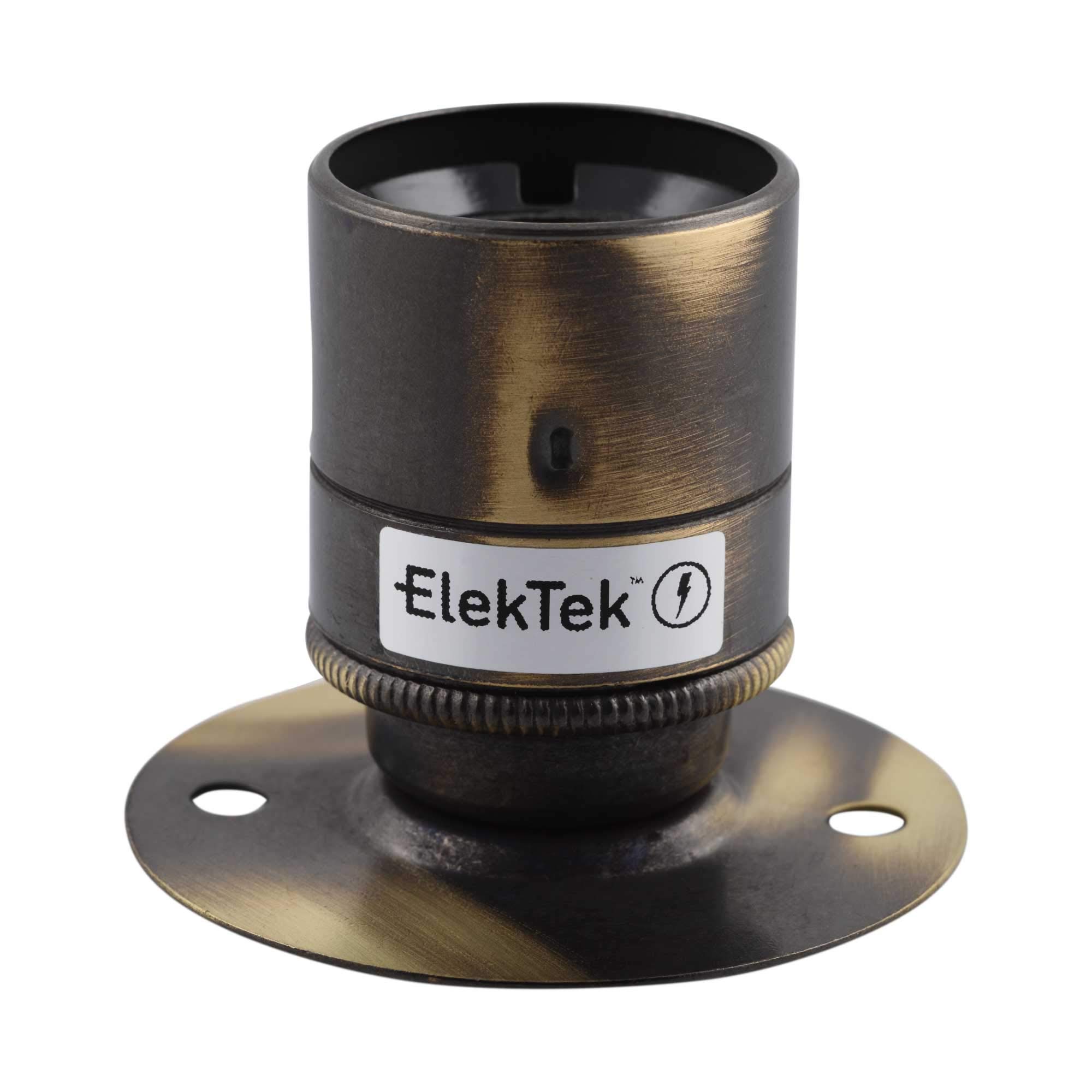 ElekTek ES E27 Batten Lamp Bulb Holder with Plain Skirt Ideal for Vintage Filament Bulbs Brushed Antique