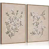 Vintage Botanical Wall Art Neutral Floral Prints Farmhouse Flower Canvas Wall Decor Watercolor Wildflower Pictures Nature Minimalist Artwork for Living Room Bedroom 12x16 Inch Unframed Set of 2