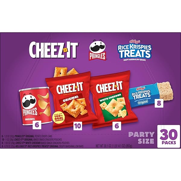 KELLOGG’S CHEEZ-IT, PRINGLES & RICE KRISPIES TREATS SNACKS MEGA VARIETY PACK, 30.1OZ BOX (30 COUNT)