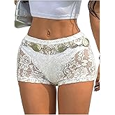 Milumia Women's Sheer Mesh Lace See Through Micro Shorts Y2k Rave Going Out Concert Mini Booty Shorts