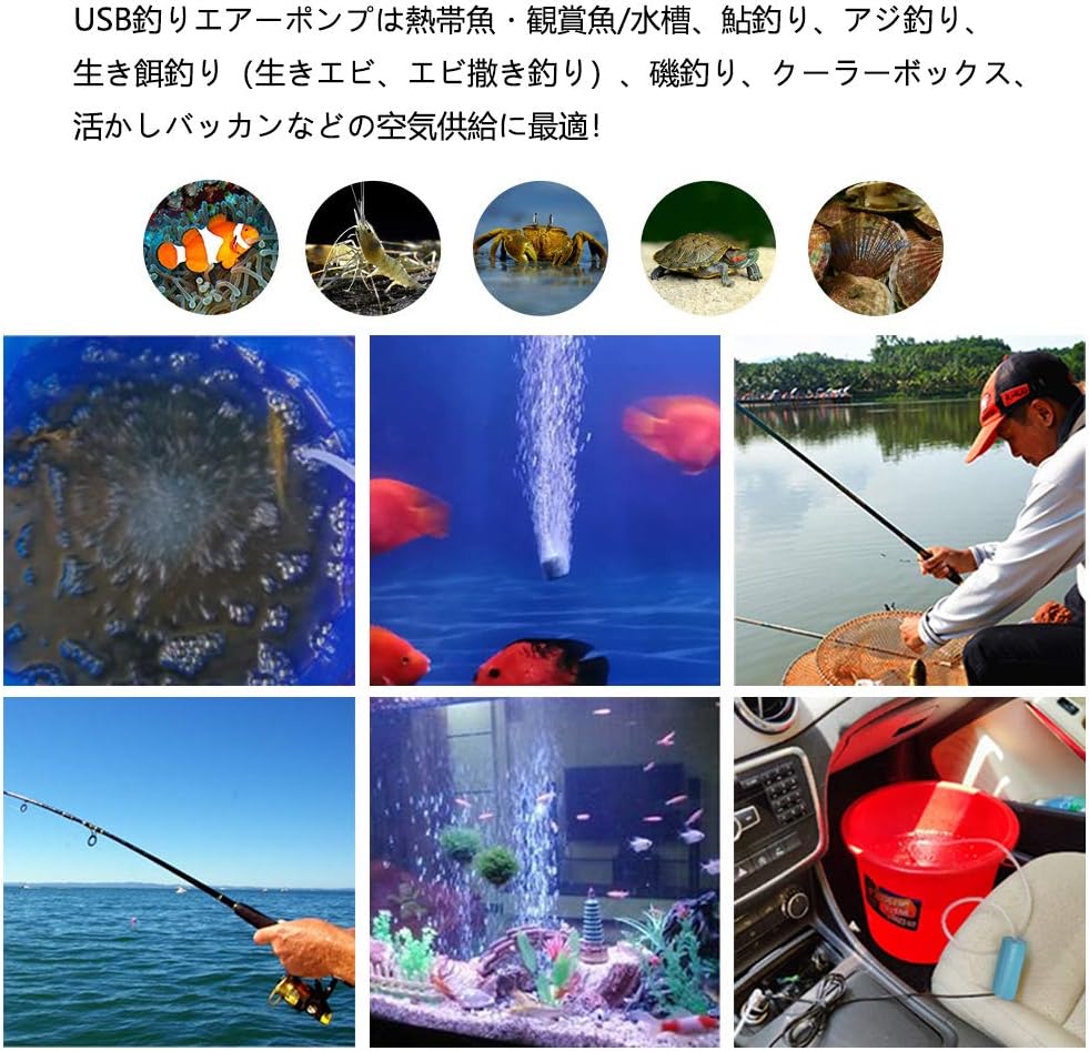 Amazon Huake 携帯エアポンプ 酸素提供ポンプ 携帯式エアーポンプ 釣りポンプ 乾電池式ポンプ ブクブク 逆流防止弁付き ストーン付き ホース付き 釣り用 アクアリウム適用 防滴仕様 強弱切替可能 磯波止 チヌ用品 活きブクポンプ ブルー Huake ゴムボート ポンプ