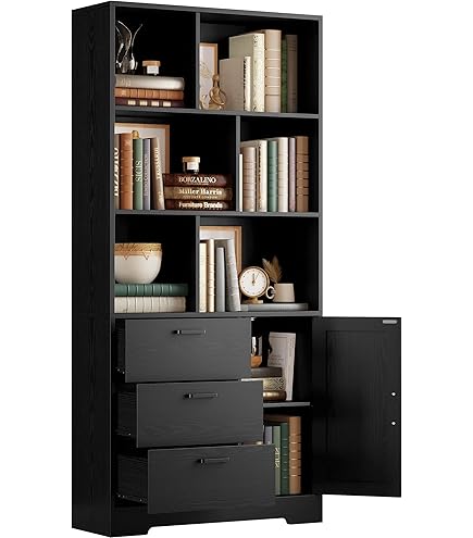 IRONCK 6-Tier Tall Bookshelf With 3 Drawers & 2 Doors - 71" White Storage Bookcase For Living Room, Office
