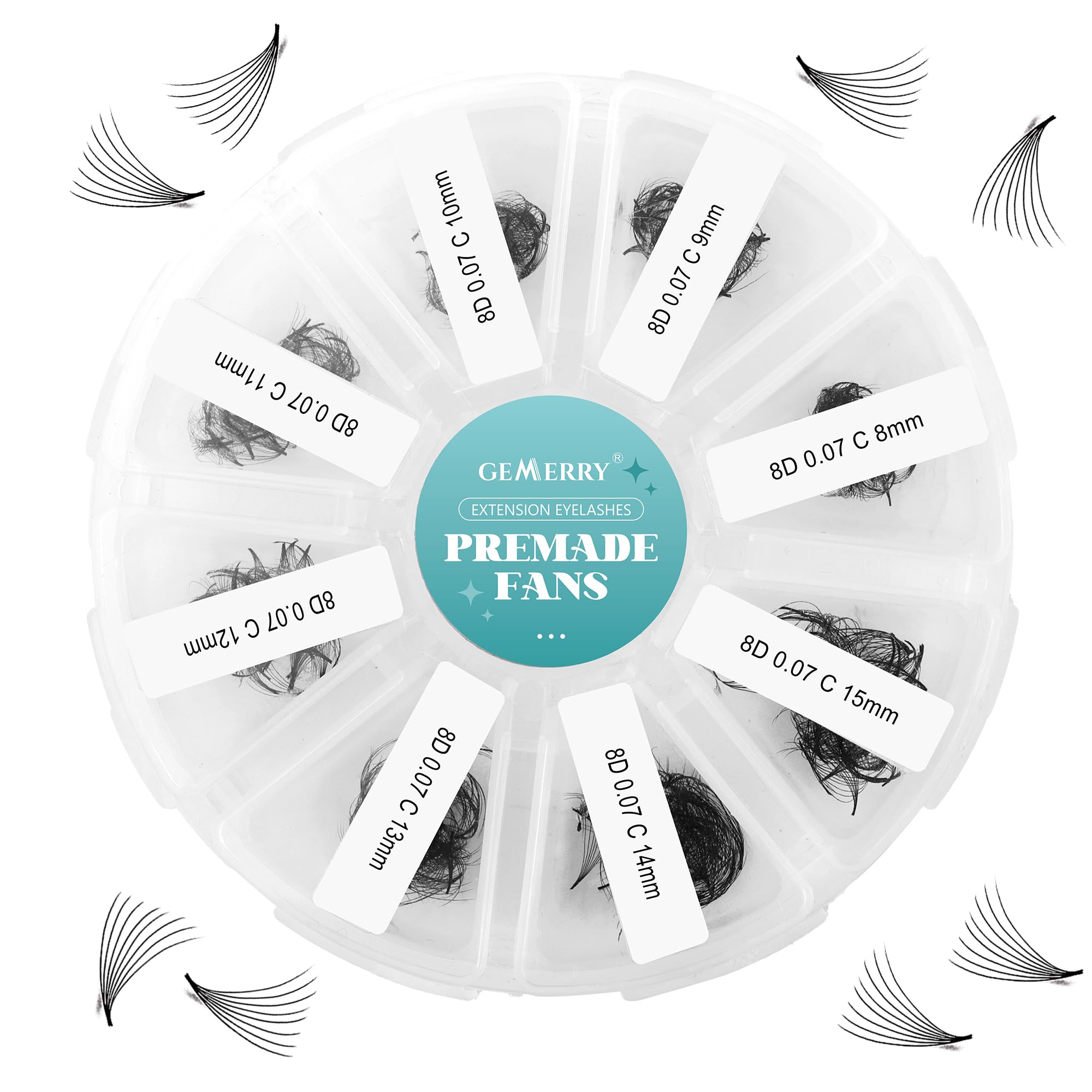 Pre made Fan Volume Eyelash Extensions 8D 8-15mm mix 500PCS Premade Fans C Cur Russian Pro Lashes Handmade Volume Eyelashes Individual Eyelashes Gemerry Lashes(8D-0.07C-8-15mm)
