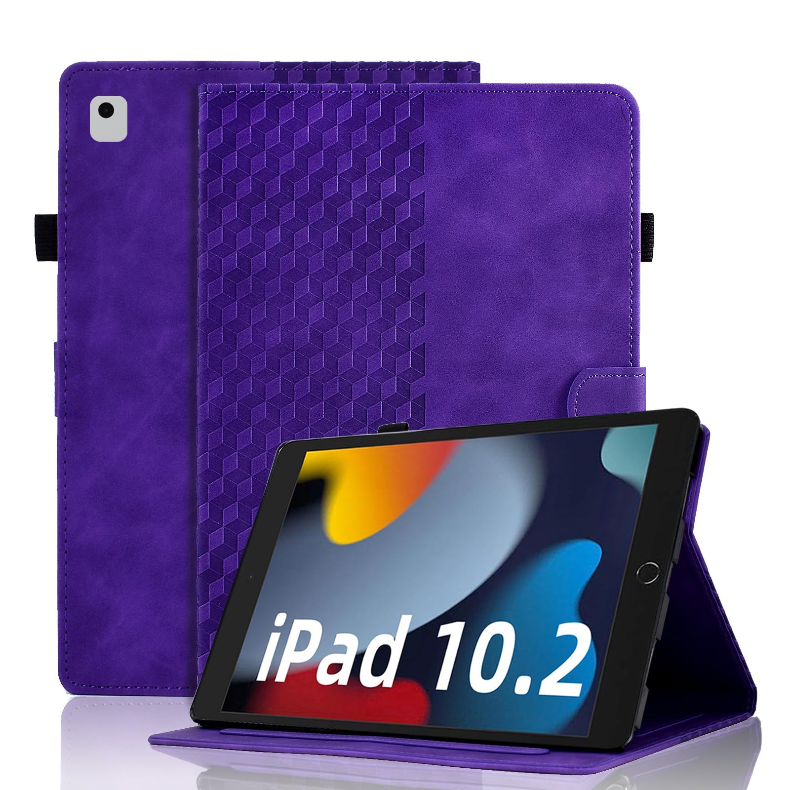 Vkooer Case for iPad 9th / 8th / 7th Generation 10.2-inch 2021/2020/2019, 10.5'' iPad Air 3/Pro 2017 Leather Folio Cover with Card Pocket Multi Angle Viewing, Purple — image 1