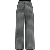 ZAFUL Womens Suit Pants Casual Plaid Elastic High Waist Wide Leg Stright Regular Fit Palazzo Dressy Trousers