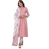 Janasya Indian Women's Cotton Pink Embellished Casual Wear Kurta Set for Women