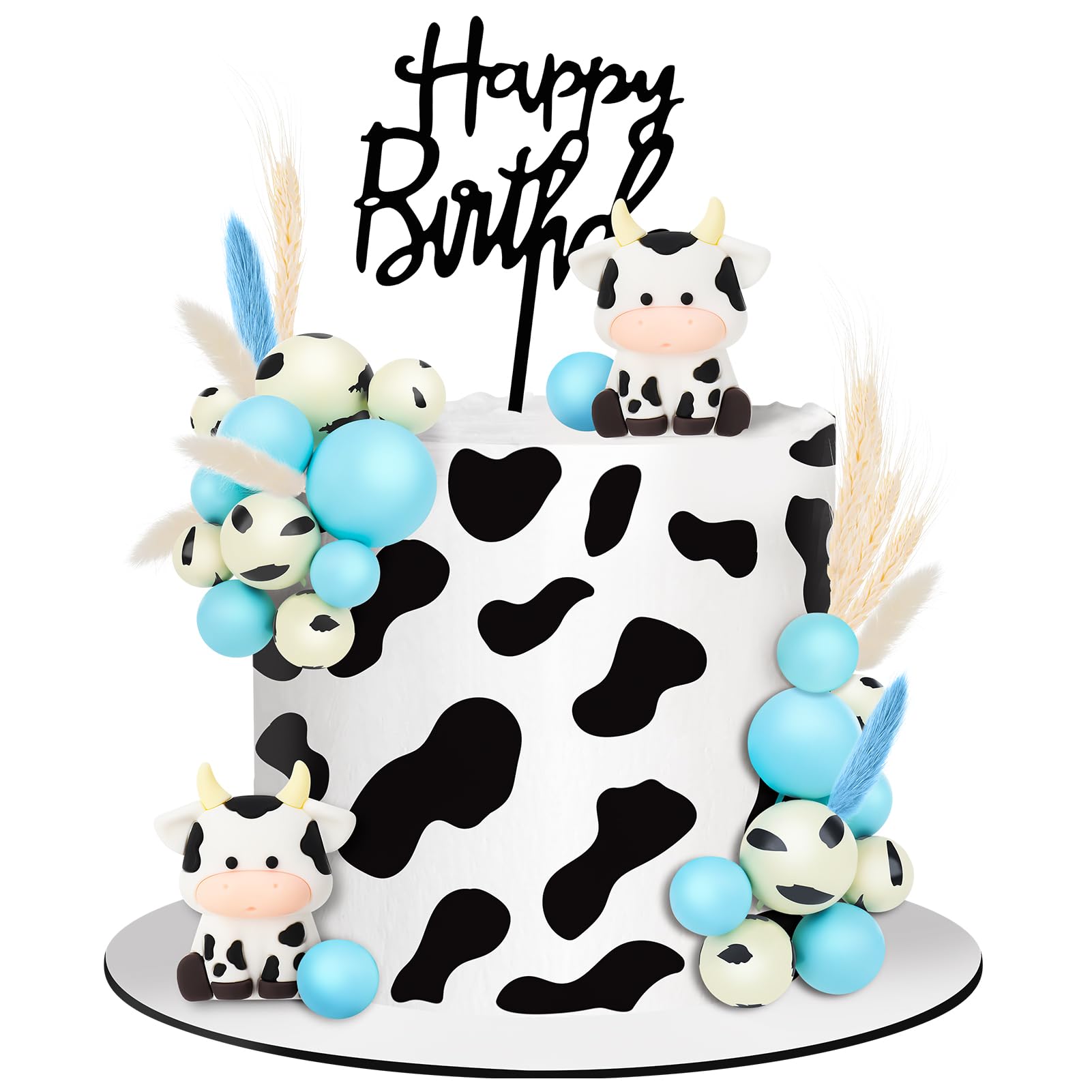 Photo 1 of Jspupifip 25 PCS Blue Cow Cake Decorations, Birthday Cow Cake Topper with Miniature Figurines, Farm Animal Cake Topper for Baby Shower, Birthday Party, Cow Theme Decorations