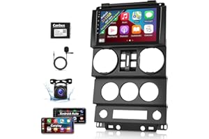 NHOPEEW for Jeep Wrangler (4 Doors) 2007 2008 2009 2010 with Wireless Apple Carplay and Android Auto, 2+32G 9 Inch Touchscreen Android Car Radio, DSP/GPS/WiFi + AHD Backup Camera and Mic