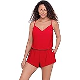 Aqua Green Womens V-Neck Blouson Slimming Swim Romper with Pocket