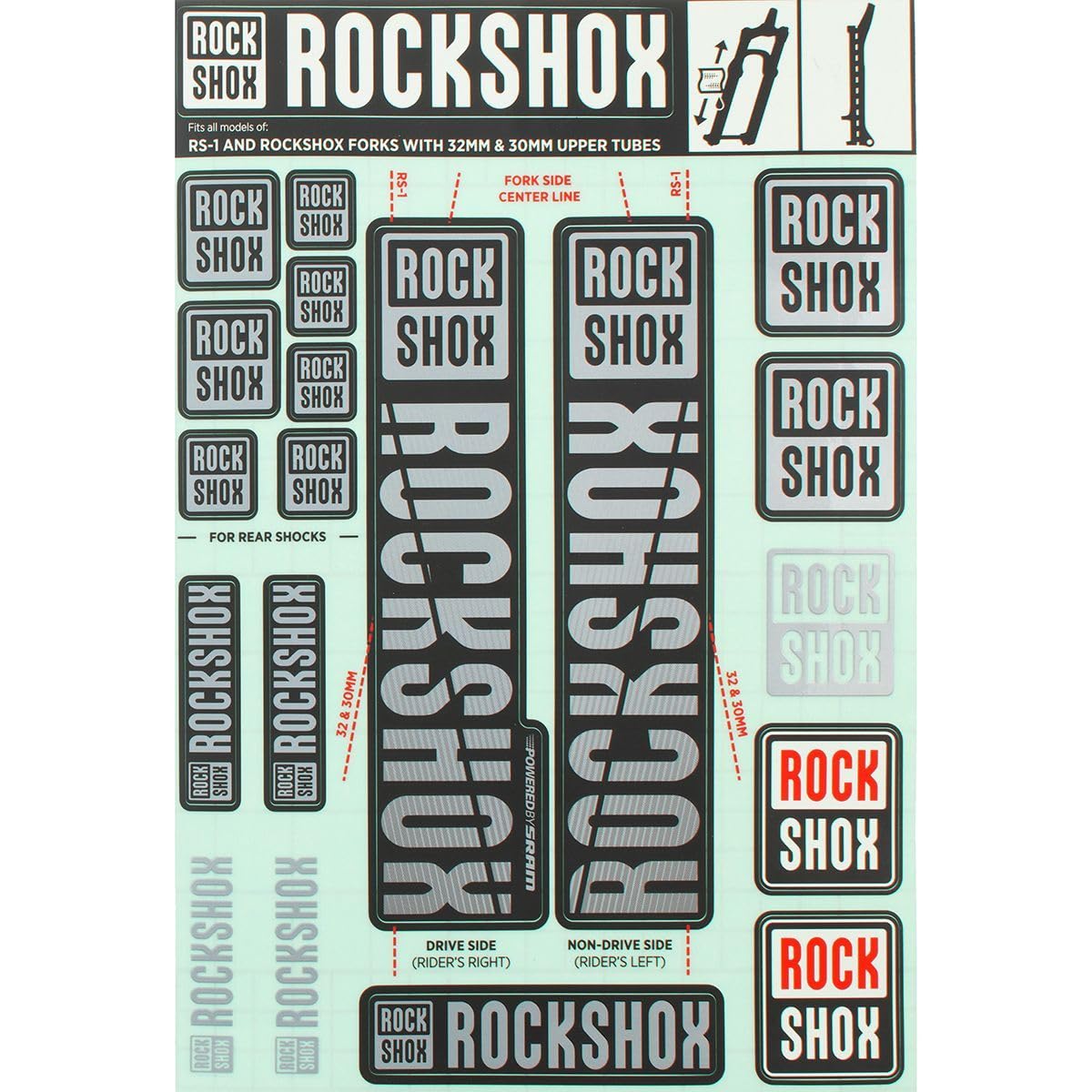 ROCKSHOX adesivo rs-1 e steli 30/32 grigio