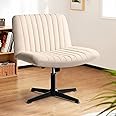 LEMBERI Fabric Padded Desk Chair No Wheels, Armless Wide Swivel,120° Rocking Mid Back Ergonomic Computer Task Vanity Chairs for Office, Home, Make Up,Small Space, Bed Room,Beige