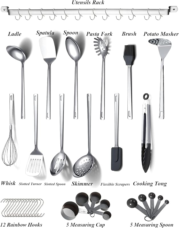 EdelstahlKüchenutensilien Set 37 teiliges, Küchenhelfer Set, Küchenwerkzeug Set mit Utensilienhalter, Kochlöffel Set Spülmaschinenfest — Foto 2 von 8