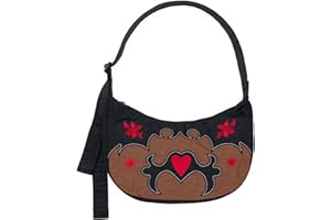 BAGGU Medium Nylon Crescent Bag w/ Key Leash - Embroidered Painted Prairie