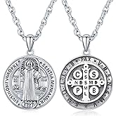 Odinstone 925 Sterling Silver St Michael/St Christopher/St Benedict/Jesus Crucifix/St Uriel/Archangel Raphael Medal Necklace for Men Women Religious Amulets Jewelry Gifts