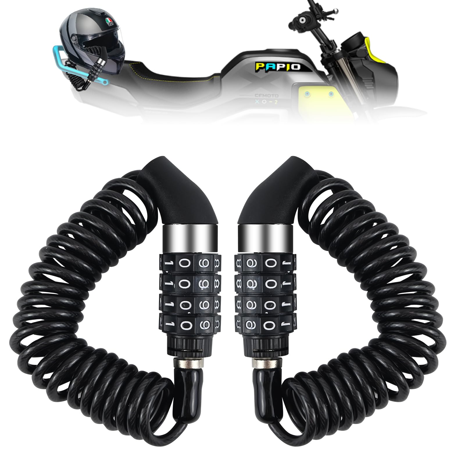 Bike Helmet Lock Combination, Multi-Function Heavy Duty Bicycle Lock, Portable 4-Digit Password Helmet Lock, Metal Alloy Motorcycle Helmet Lock, Anti Theft Black Bike Lock Cable for Scooter Luggage