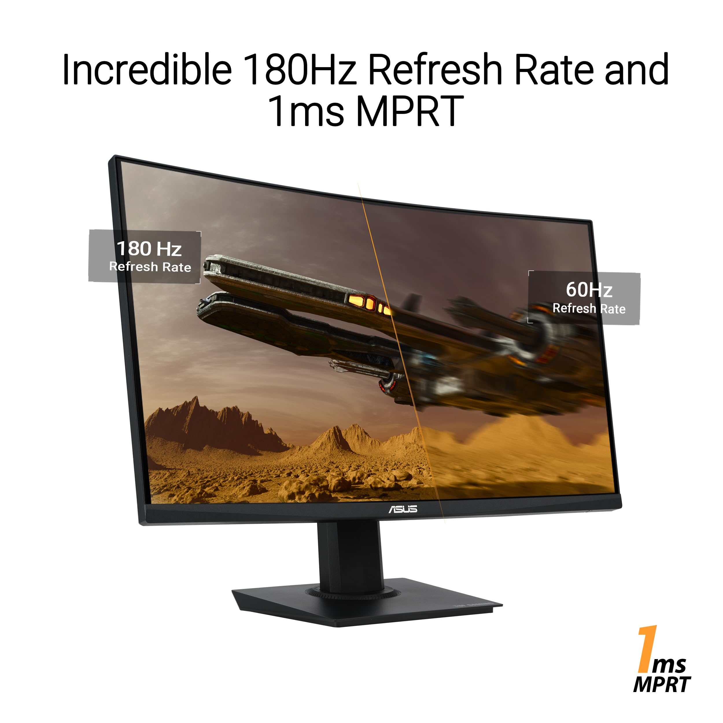 Monitor curvo ASUS TUF Gaming de 24" (23,6 pulgadas visibles) (VG24VQER) - FHD, 180 Hz, 1 ms, DCI-P3 90 %, sincronización de desenfoque de movimiento extremadamente bajo, FreeSync, Shadow Boost, cuidado de los ojos, DisplayWidget Center, garantía de 3 años