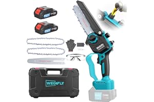 WeGofly 6 Inch Mini Chainsaw Cordless, with 2 x 21V 2.0Ah Battery and Charger, Tool free locking (With 1x Guide Plates, 2x Manganese Steel Chain & Automatic Oiler)
