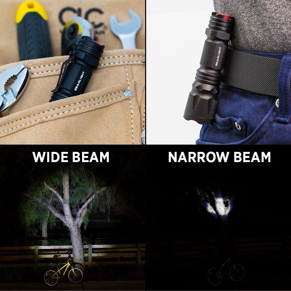 GearLight M3 LED Tactical Flashlight [2 PACK] with Belt Clip, Batteries Included - Zoomable, 3 Modes, Water Resistant, Small Mini Light - Best Everyday Carry Flashlights: Sports & Outdoors
