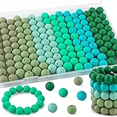 Kovict 150Pcs Silicone Beads 15mm Mix Color, Bulk Silicone Beads 15mm for Keychain Pens and Bracelet Making(Green)