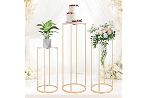 trulpro Cylinder Stands for Party Set of 3, Gold Metal Cake Pedestal Stand for Party Flowers, Round Decorative Pedestal Stand for Wedding Birthday Party