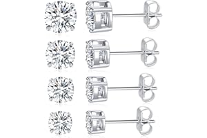MDFUN Titanium Stud Earrings Set Hypoallergenic Cubic Zirconia Round Surgical Stainless Steel 4 Prong Stud Earring Jewelry for Women Men 3-8mm