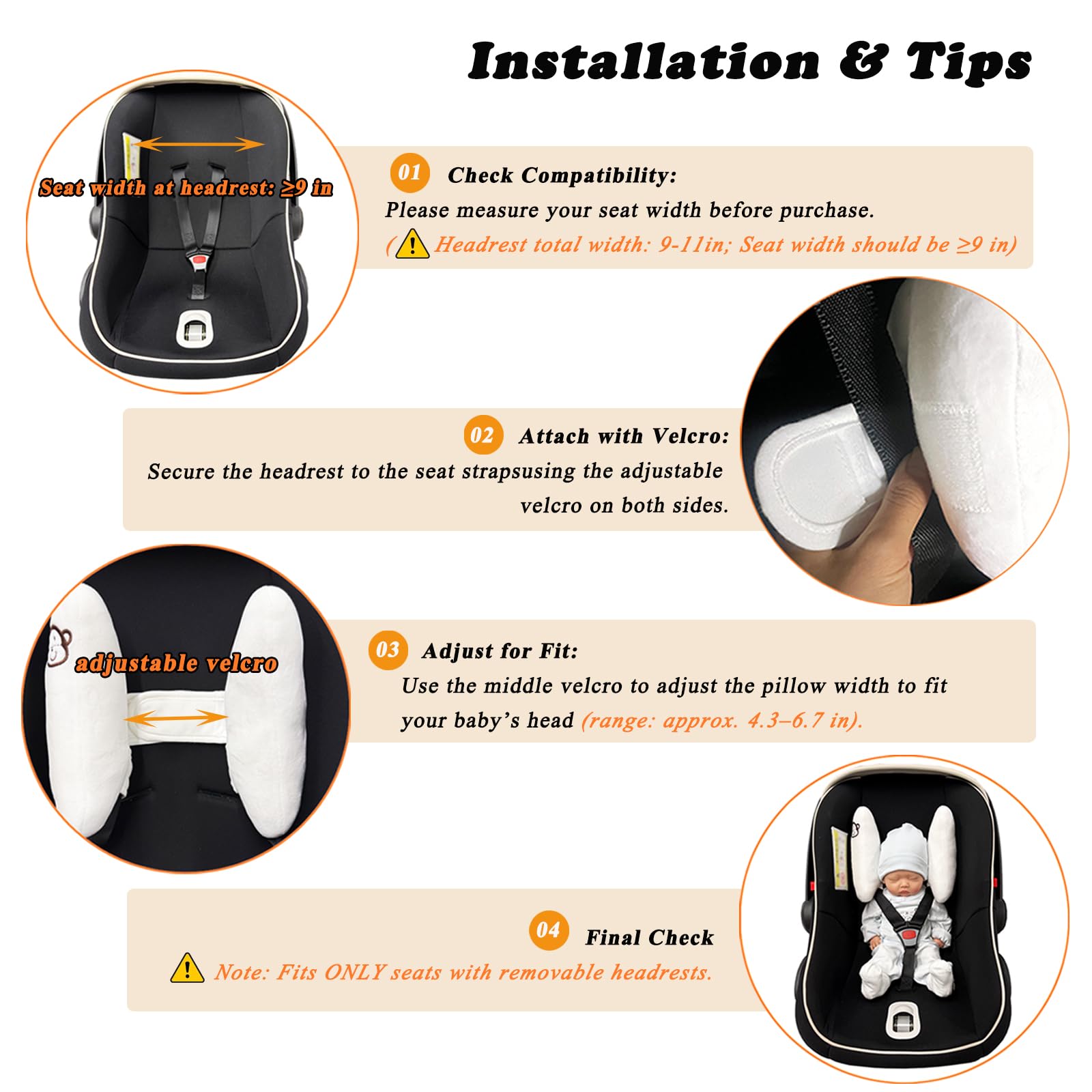 Adjustable Travel Pillow for Infant, Portable Head Support for Car Seats for Newborn, Head Support Pillow for Baby, Headrest Pillows for Cars, Rest Baby's Head Comfortably