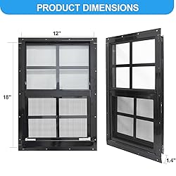 NeatiEase 2 Pack Shed Window with Black Frame, 12 x