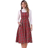 Allegra K Plaid Overall Dress for Women's Vintage Sleeveless A-Line Pinafore Dress