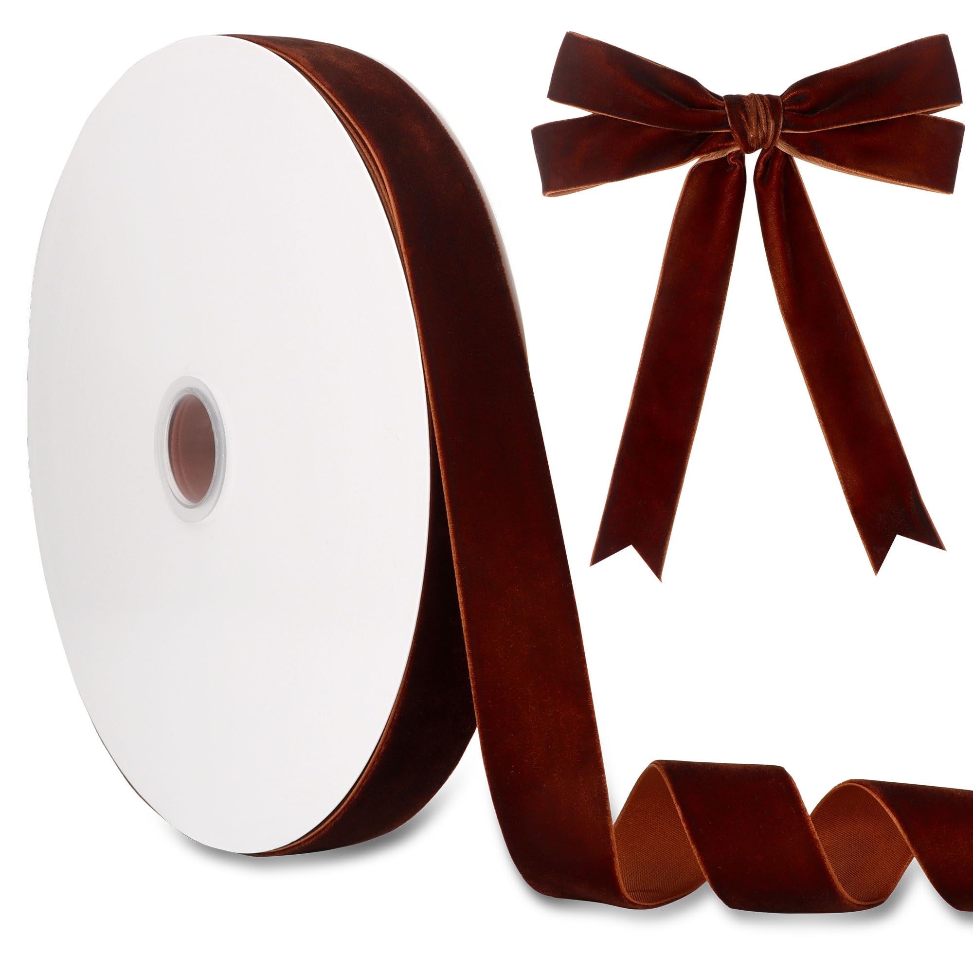 Photo 1 of 1 Inch Velvet Ribbon 30 Yards LVYOUIF Single Side Flocked Christmas Ribbon Roll for Gift Wrapping, Bouquets, Tree Bows, Holiday & Party Decoration Brown -119