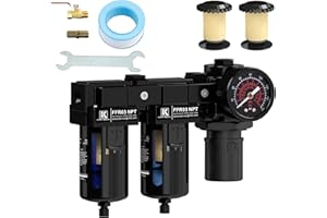 KANBOL 3/8''NPT Double Stage Filter and Regulator with Pressure Gauge, for air Drying System with 5 and 5 Micron Brass Filter Cartridge air Compressor FRL Unit-Black