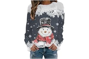 Christmas Sweatshirts Womens UglyChristmas Sweater Crewneck Long Sleeve Plus Size Xmas Tees Round Neck Loose