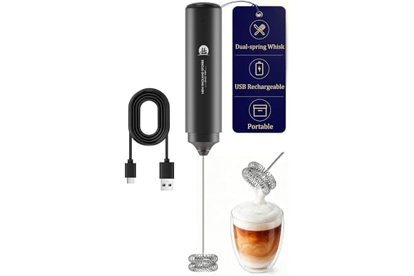 Rechargeable Milk Frother Handheld, 2-in-1 Dual Spring Whisk Electric Frother Wand for Cappuccino Latte Macchiato, Portable D