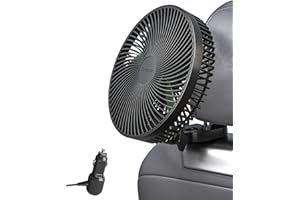 COMOISTAR 8.5 Inch Portable Car Cooling Fan, 12V/24V Electric Vehicle Fans with Stepless Control, 150° Rotation, Quiet Air Circulator Fan with Cigarette Lighter for SUV, RV, Truck, Boat for Rear Seat, Headrest