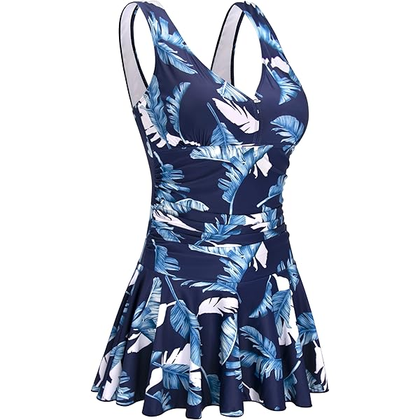 Labelar Swimdress for Women Navy Blue White Stripes One Piece Swimsuit at  Amazon Women's Clothing store