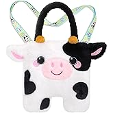 CatchCute Cow Plush Bag Crossbody Bag for Kids, Plush Handbag Tote Bag with Adjustable Strap,Soft Plush Cow Stuffed Purse with Zipper,Coin Pouch Accessories for Toddlers Kids