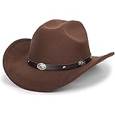 Classic Black Western Felt Roll Up Brim Cowboy and Cowgirl Hat for Women and Men - Decoration with Western Belt Bukle
