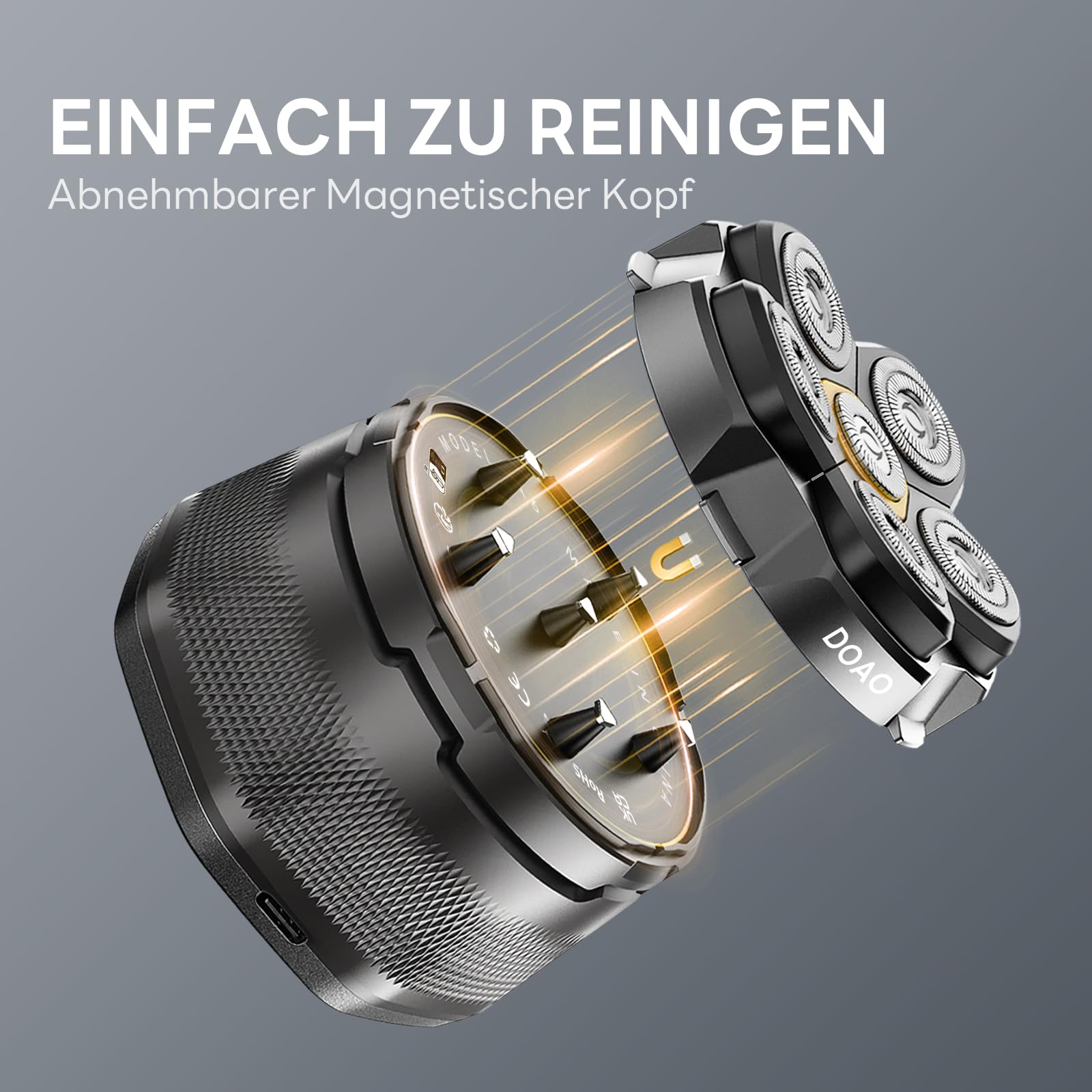 Glatzen Rasierer Herren, 180 Min Akku & flexibler 360grad-Scherkopf, Magnetische Leicht zu Reinigen, Beruhigt nach der Rasur, ohne Schnittgefahr und Hautirritationen, Shaver auch für Bart 6
