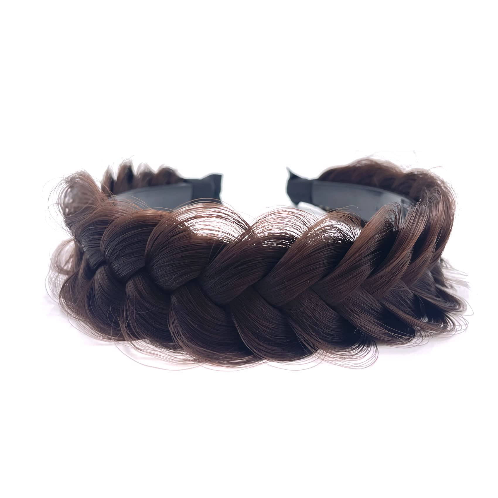TOECWEGR Hairband Braided Hairpiece Messy Wide 2 Strands Fluffy Braids Wig with Tooth Women Headband Hair Bands (Black Brown)