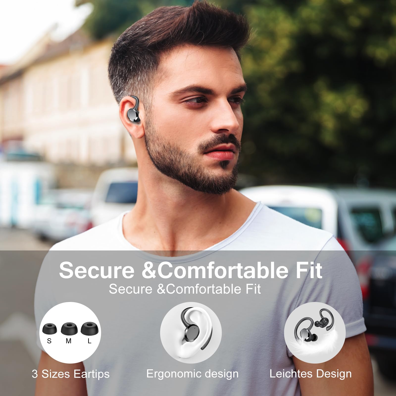 Bluetooth Kopfhörer Sport, Kopfhörer Kabellos Bluetooth 5.4 mit 4 ENC Noise Cancelling Mic, 68Std Hi-Fi Stereo Tiefer Bass Wireless Earbuds, LED-Anzeige, IP7 Wasserdicht Ohrhörer mit Ohrhaken 6