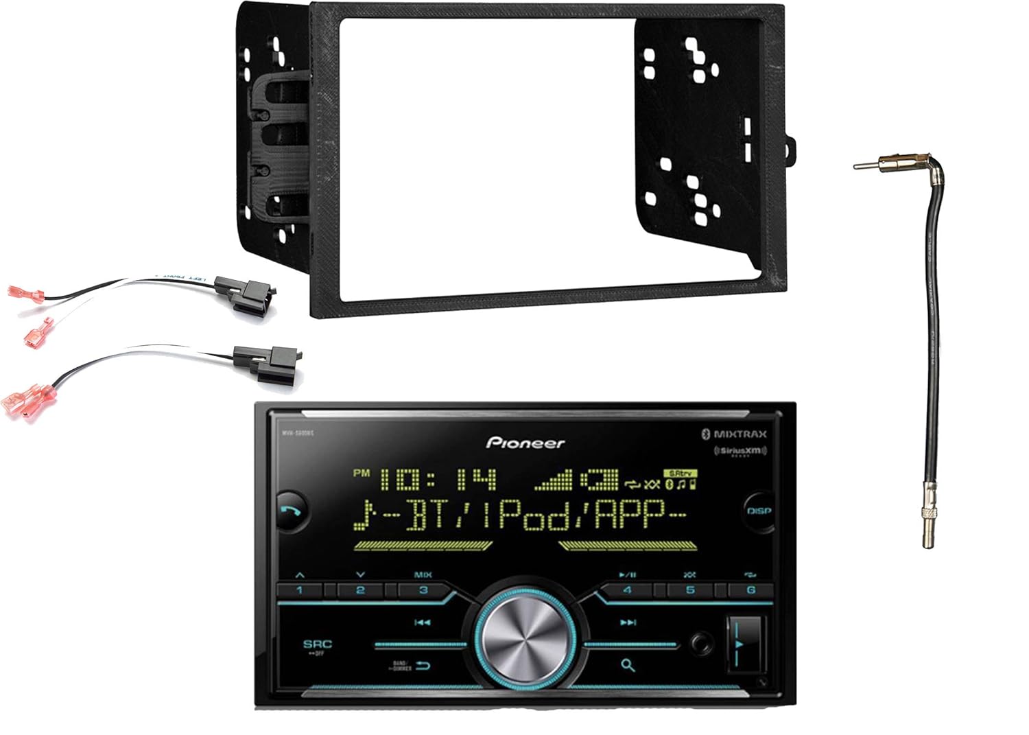 Pioneer Double Din Bluetooth MIXTRAX SiriusXM Ready Digital Media Receiver, Enrock Double-DIN Dash Kit, Metra 2 Pin Rectangular Speaker Connector, Metra Antenna Adapter (Select 2001-2009 Vehicles)