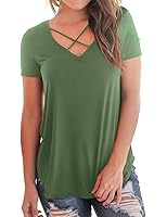 DawnRaid Women's V-Neck Criss Cross Front T-Shirt Tops Casual Tshirts Short Sleeve