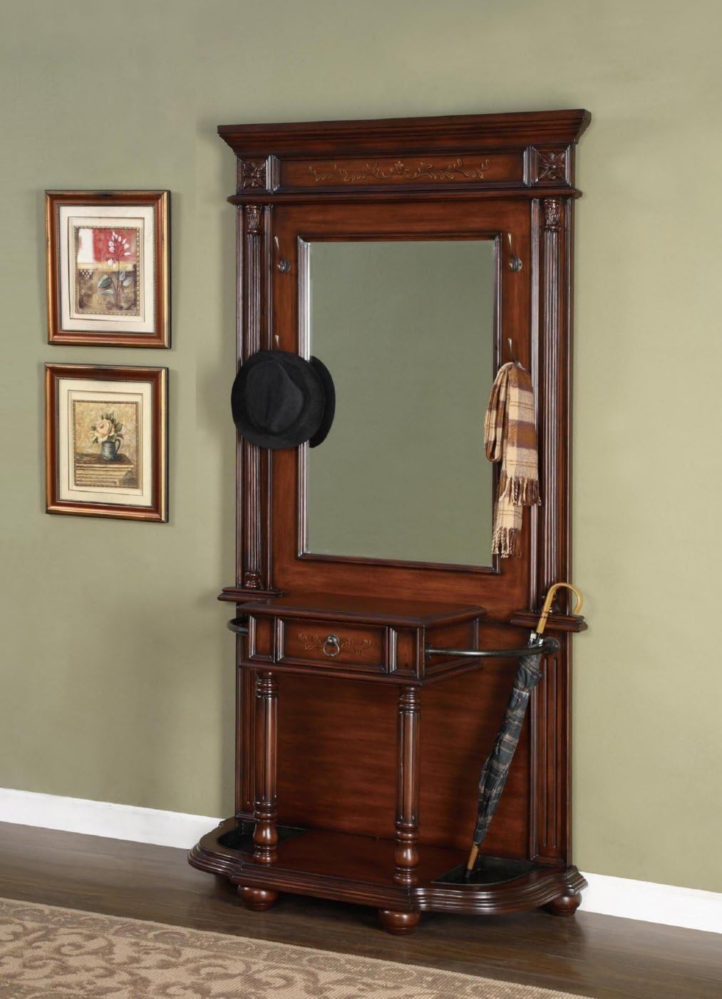antique hall tree on Amazon Com Powell Masterpiece Faux Medium Mahogany Floral Hall Tree With Umbrella Stand Furniture Decor