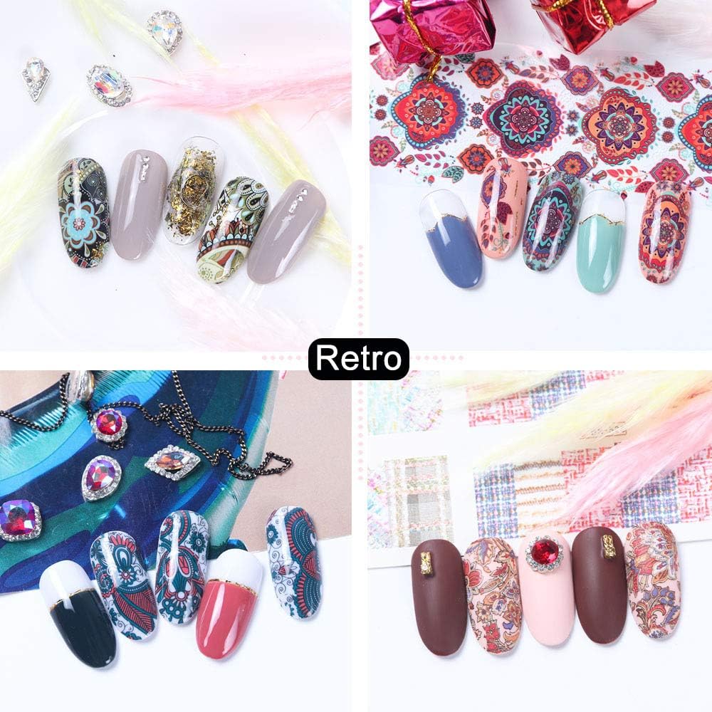 Valuu 50 Sheets Nail Art Foil Transfer Stickers Laser Flower Leopard Print Nail Foil Adhesive Decals Starry Sky Manicure Transfer Tips Nail Art DIY Decoration Kit: Arts, Crafts & Sewing